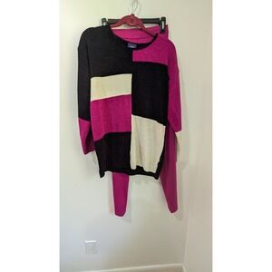 Vintage Resource Colorblock Chenille Sweater-M and Leggings- L Set Magenta Black